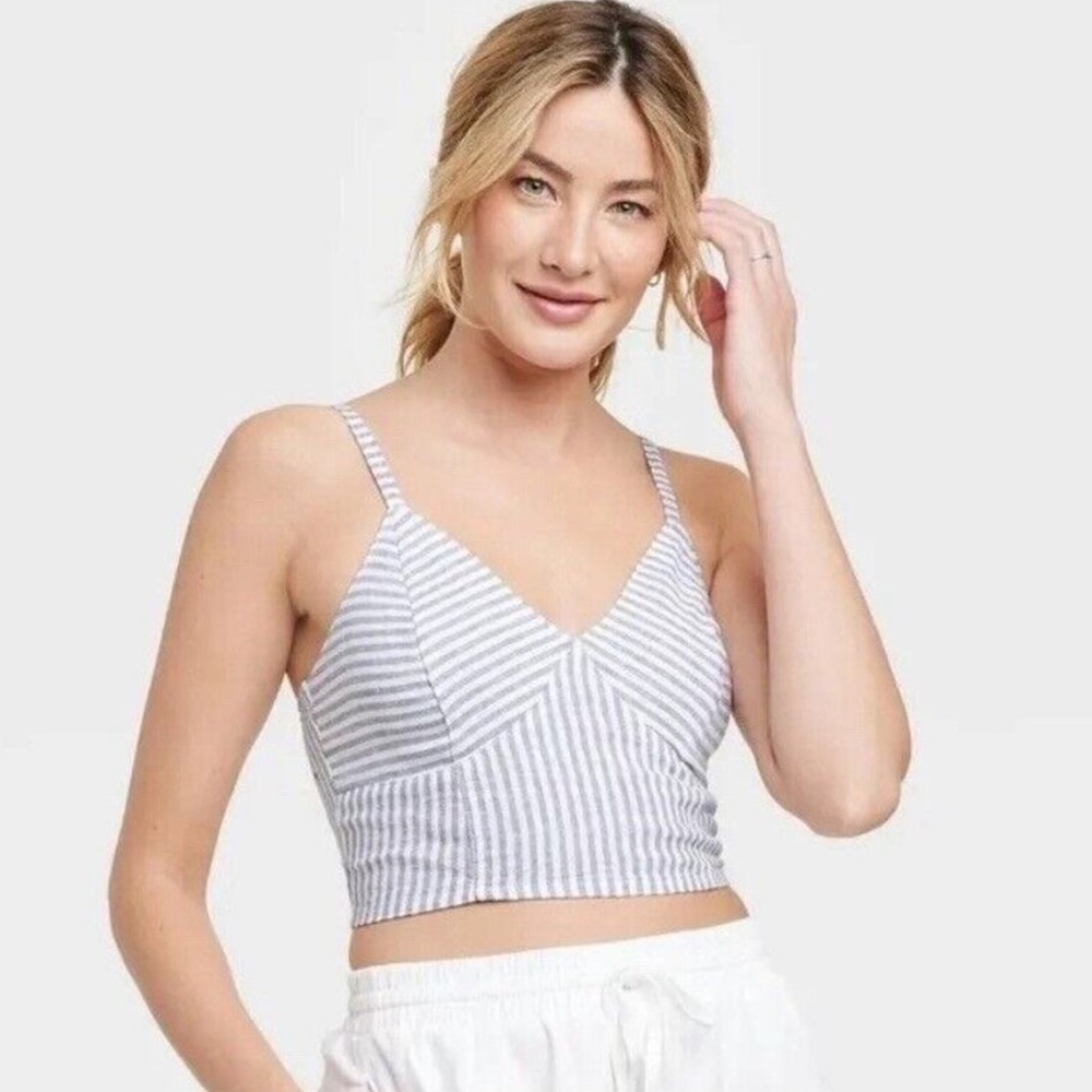 Universal Thread Linen Blue Striped Tank Top